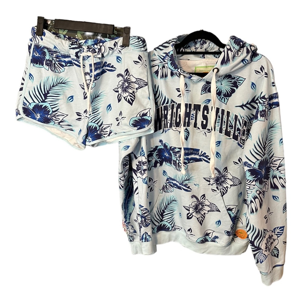 Wrightsville Beach Hoodie Shorts Set Vitamin Sea Blue White Floral Sz Med